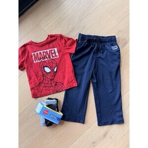 Marvel Toddler Boys Spider-Man T-Shirt and Gap Pants Outfit & New Socks Bundle